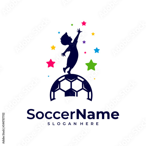Kids Soccer logo template, Football logo design vector