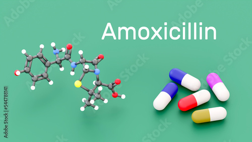 Amoxicillin antibiotic medication used to treat a number of bacterial infections. 3d illustration. photo