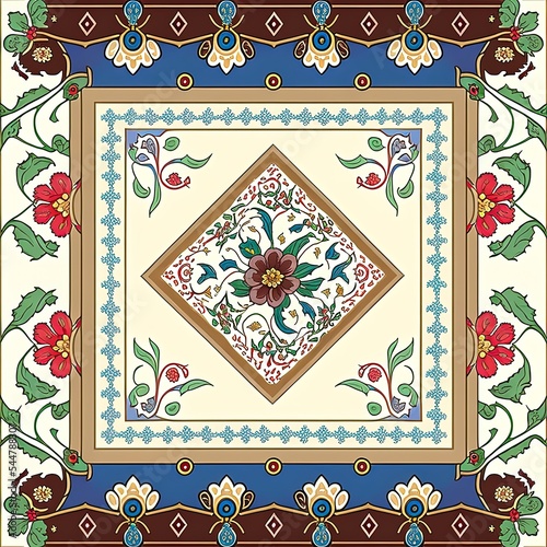 Traditional Churni Geometric Floral style border design handmade artwork Illustration photo