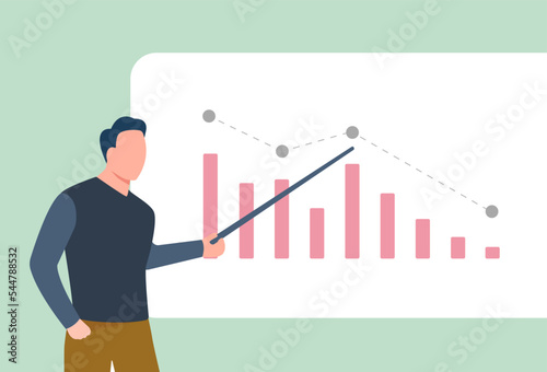 Business conference, finance webinar, online class, public speech or whiteboard corporate meeting with financial report. Speaker or lecturer making presentation in front of audience. 