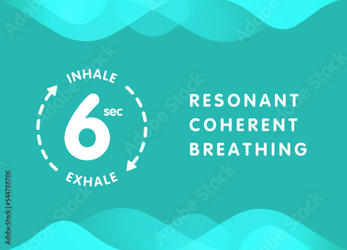Resonant coherent breathing vector illustration. 6 seconds to inhale, 6 for exhale. Increased heart rate variability HRV, reduce stress
