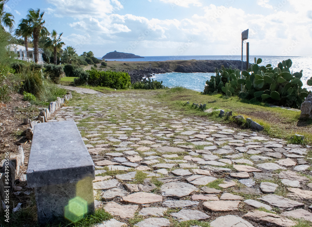 Φωτογραφία View of a Picturesque Place With a Stone Path, in the Background is the Island o