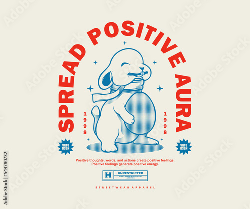 Vintage illustration of positve aura,rabbit vector t shirt design, vector graphic, typographic poster or tshirts street wear and Urban style
