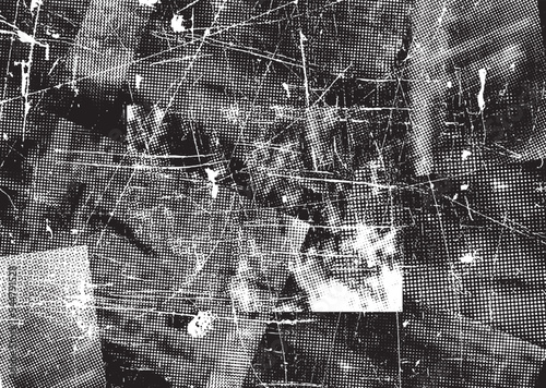 Glitch distorted grunge layer  . Noise scratched texture . Trendy textured shapes . Overlay grunge texture . Distressed effect .Vector shapes with a halftone dots and scratches. Screen print texture.