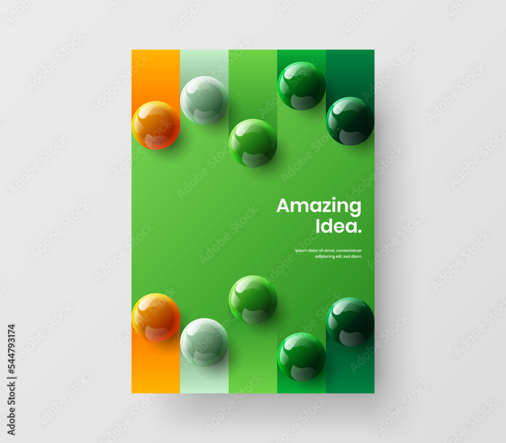 Premium 3D spheres brochure template. Isolated banner A4 design vector illustration.