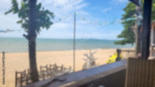 Blur tropical beach seaside in Thailand