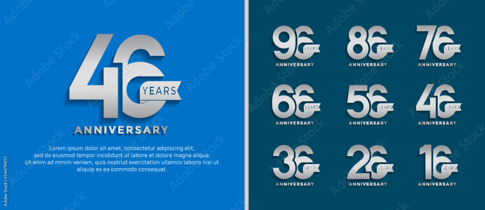 set of anniversary logo style silver color on blue background for special moment