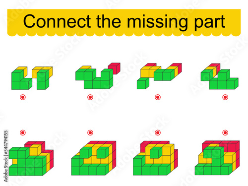 Fun puzzle game for kids. Need to connect the missing part.  Task for development of attention and logic. Vector illustration