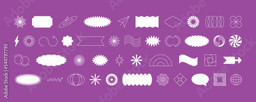 Vector set of minimalist brutalist design elements, futuristic shapes and geometric figures and stars - abstract background elements for branding, packaging, prints and social media posts