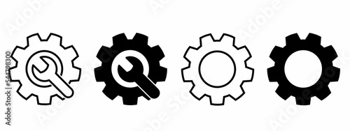 Wrench and gear icon black and white. stock vector