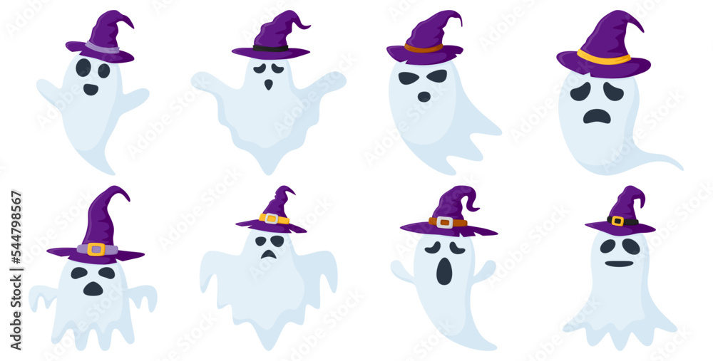 Obraz premium Set of Ghost with hat isolated on white background