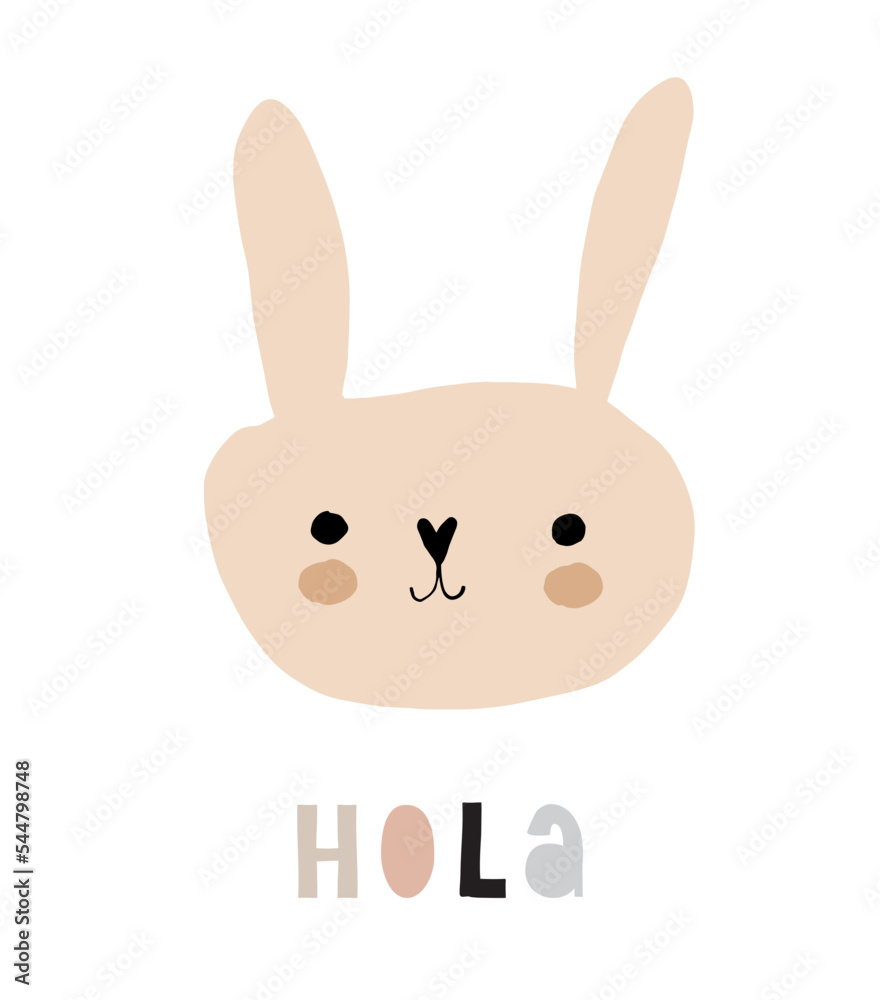 Cartoon Bunny. Simple Childish Style Vector Illustration with Happy ...