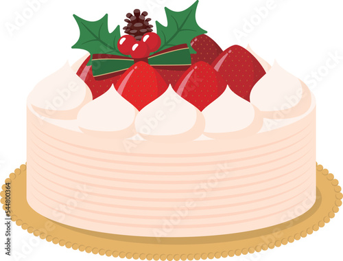 誕生日の休日にぴったりなシンプルなクリスマスケーキ、いちごを使ったホールケーキのベクターイラスト