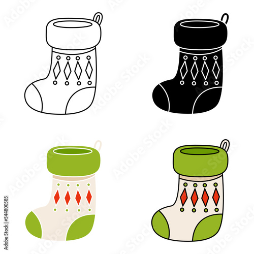 Set of christmas sock in flat style isolated