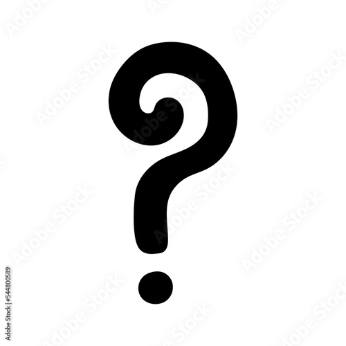 Question mark silhouette hand drawn in simple style, vector illustration. Icon question symbol for print and design. Quiz and Exam concept, isolated black element on white background