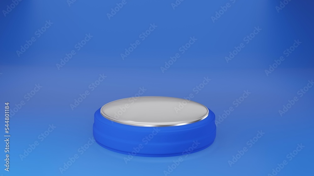 Podium with glowing light circles on blue background, minimal concept podium 3D rendering mockup template. Podium with glowing light circles on blue background, minimal concept podium 3D rendering mockup template.