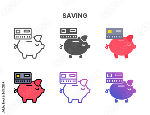 Credit Card Saving icon set style ouline, glyph, flat color and gradient. Vector Illustration for Graphic Design Element. Isolated on white background