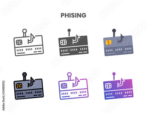 Credit Card Phishing icon set style ouline, glyph, flat color and gradient. Vector Illustration for Graphic Design Element. Isolated on white background
