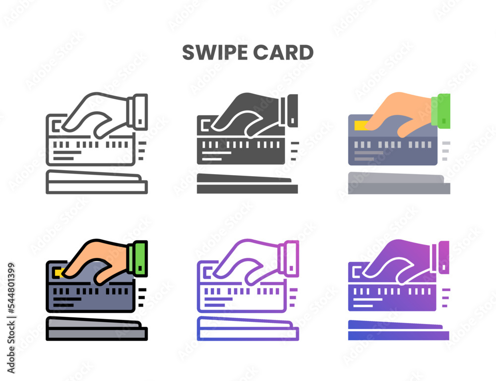 Credit Card Swipe Card icon set style ouline, glyph, flat color and gradient. Vector Illustration for Graphic Design Element. Isolated on white background