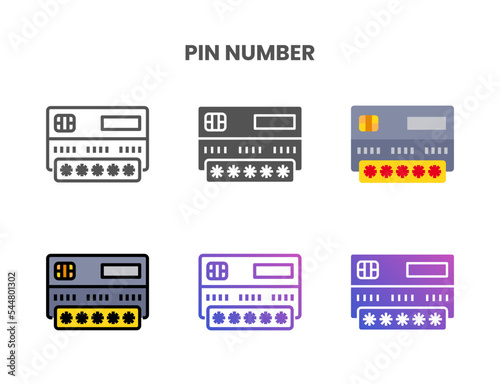 Credit Card Pin Number icon set style ouline, glyph, flat color and gradient. Vector Illustration for Graphic Design Element. Isolated on white background