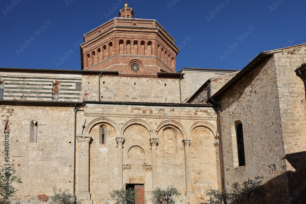  View at the Cathedral of Saint Cerbonius with Bell tower at the Garibaldi place in Massa Marittima. Italy