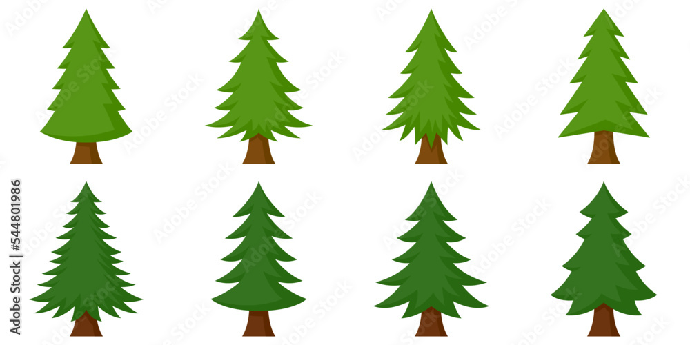Set of Christmas Tree in flat style isolated
