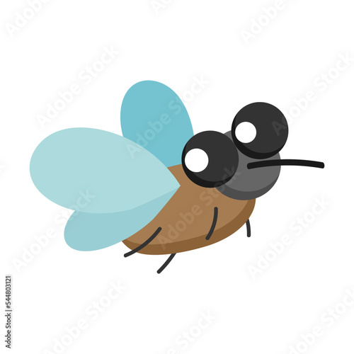 cute colorful fly fun flies and looks, cartoon vector illustration. Funny on white background. Animal, wildlife, nature