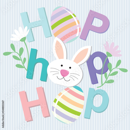 easter card with bunny and hop hop hop text