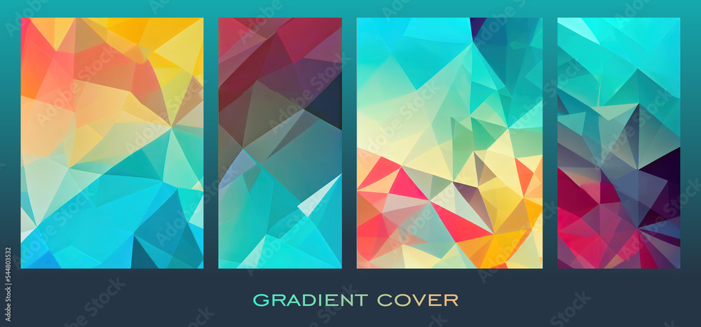 Collection of abstract gradient covers  template, triangular tiles arranged to create a 3D surface