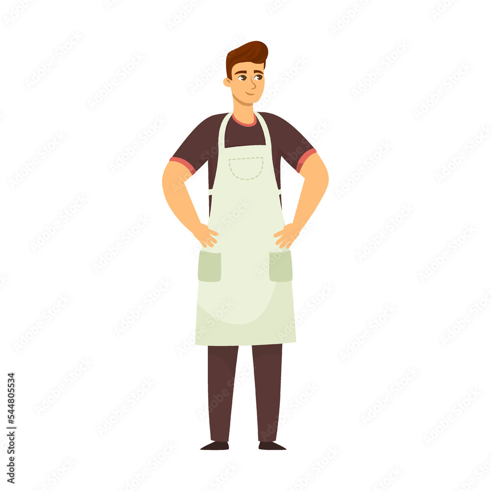 Baker man in apron equipment for cake, bread and other food cooking with flour, mixer and baking cartoon vector illustration Baker man in apron equipment for cake, bread and other food cooking with flour, mixer and baking cartoon vector illustration