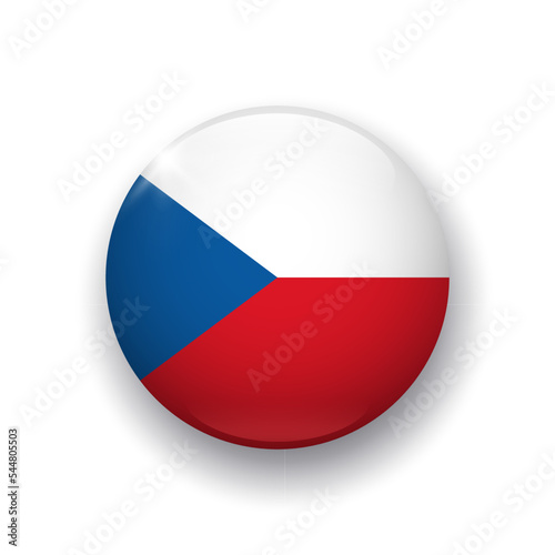 Realistic glossy button with flag of Czech Republic. 3d vector element with shadow underneath. Best for mobile apps, UI and web design.