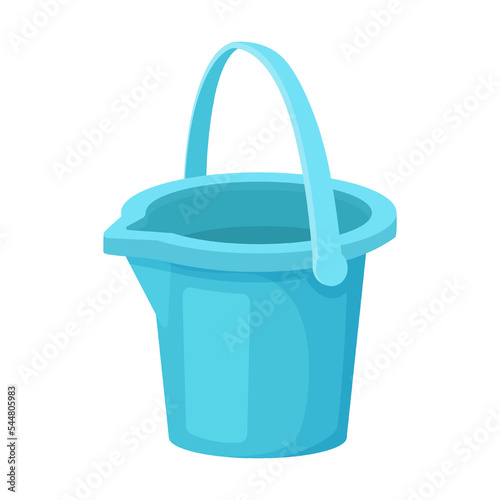 blue bucket with spout and handle, barrel with convenient spout for draining water. Vector illustration of cute colorful washbowl