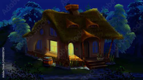 Fairy gnome house in at night