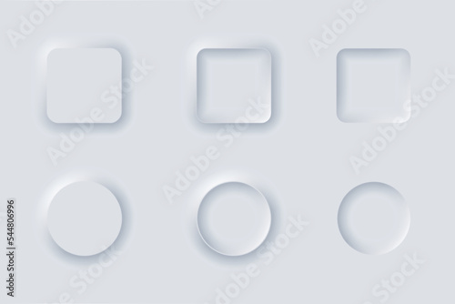 Neumorphism button design set vector illustration. White elegant neomorphic buttons. Vector Illustration