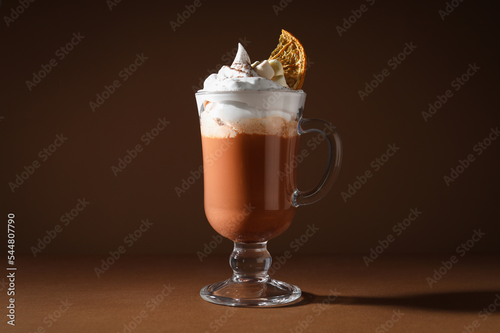 Concept of sweet drink, tasty cocoa drink with marshmallow Concept of sweet drink, tasty cocoa drink with marshmallow