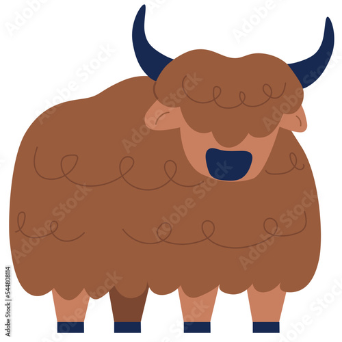 Domestic yak vector illustration in flat color design