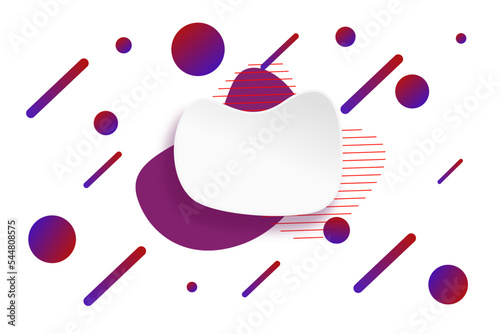 white paper card and abstract gradient color shapes. Trendy  lines and circles wallpaper in a modern material design style