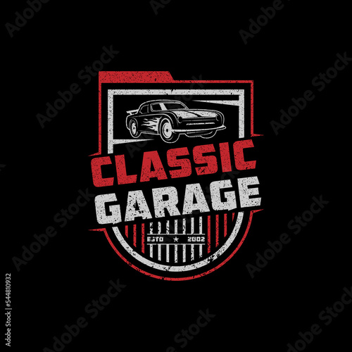 Automotive Classic car Garage Logo vector, repair and modification car logo template with rustic, vintage, retro