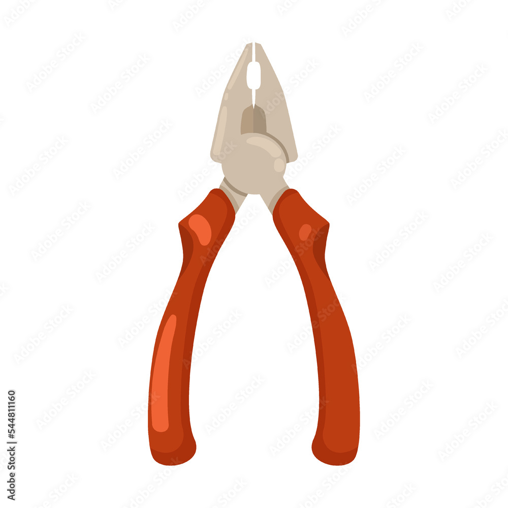 pliers, Construction instrument, cartoon illustration. Building tools or service. Trowel, hummer, screwdriver, rule isolated on white background pliers, Construction instrument, cartoon illustration. Building tools or service. Trowel, hummer, screwdriver, rule isolated on white background