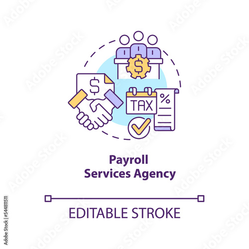 Payroll services agency concept icon. Payment processing. Expert financial management abstract idea thin line illustration. Isolated outline drawing. Editable stroke. Arial, Myriad Pro-Bold fonts used