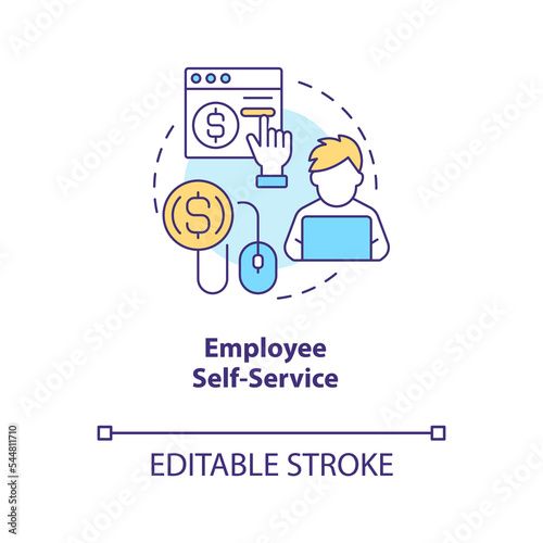 Employee self service concept icon. Payroll processing software advantage abstract idea thin line illustration. Isolated outline drawing. Editable stroke. Arial, Myriad Pro-Bold fonts used