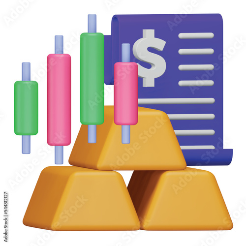 Gold trading 3d rendering isometric icon.