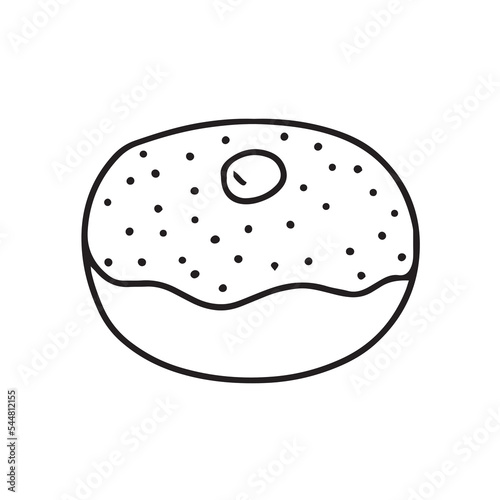 Vector sufganiyah donut doodle illustration. Hand drawn traditional Hanukkah sufganiyot Israel pastry