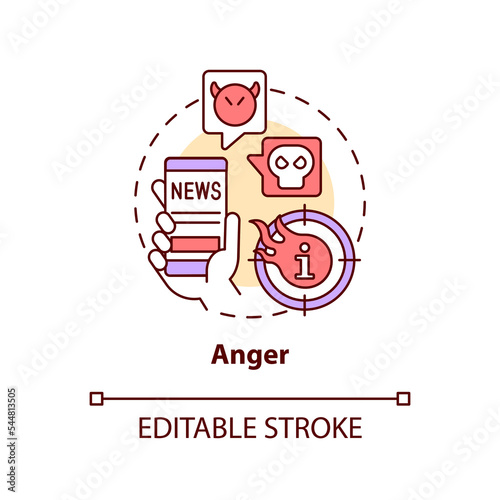 Anger concept icon. Information overload. Binge reading news problem abstract idea thin line illustration. Isolated outline drawing. Editable stroke. Arial, Myriad Pro-Bold fonts used