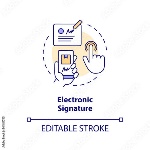 Electronic signature concept icon. Digitally sign to receive order. Identification abstract idea thin line illustration. Isolated outline drawing. Editable stroke. Arial, Myriad Pro-Bold fonts used