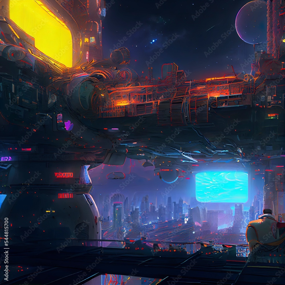 Cyberpunk City, Abstract Illustration, Futuristic City, Dystoptic Artwork  at Night, 4k Wallpaper, Stock Illustration - Illustration of graphic,  future: 253157419
