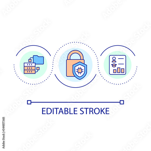 Data protection online loop concept icon. E learning program. Students information safety abstract idea thin line illustration. Isolated outline drawing. Editable stroke. Arial font used