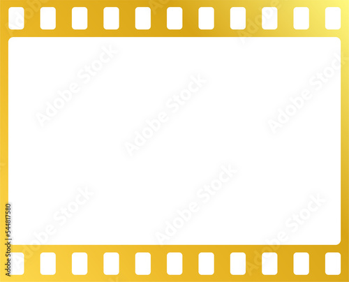 Blank realistic filmstrip photo frame in golden colors. Empty retro film equipment illustration.