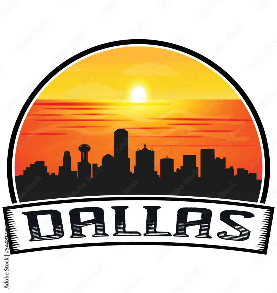 Dallas Texas USA Skyline Sunset Travel Souvenir Sticker Logo Badge Stamp Emblem Coat of Arms Vector Illustration EPS