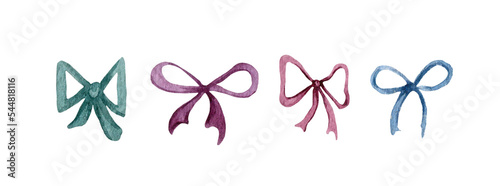 Watercolor festive, holiday, gift bow, ribbon, soft illustration, simple, cute, celebration
